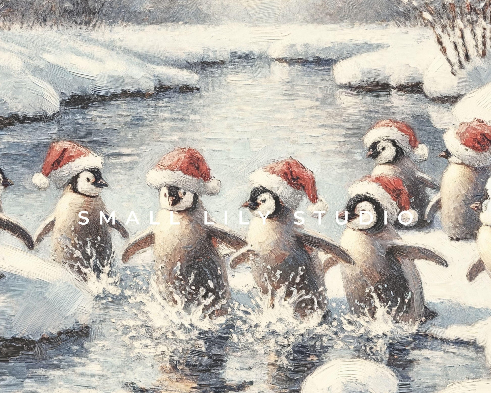 Penguins In Santa Hats Frame TV Art