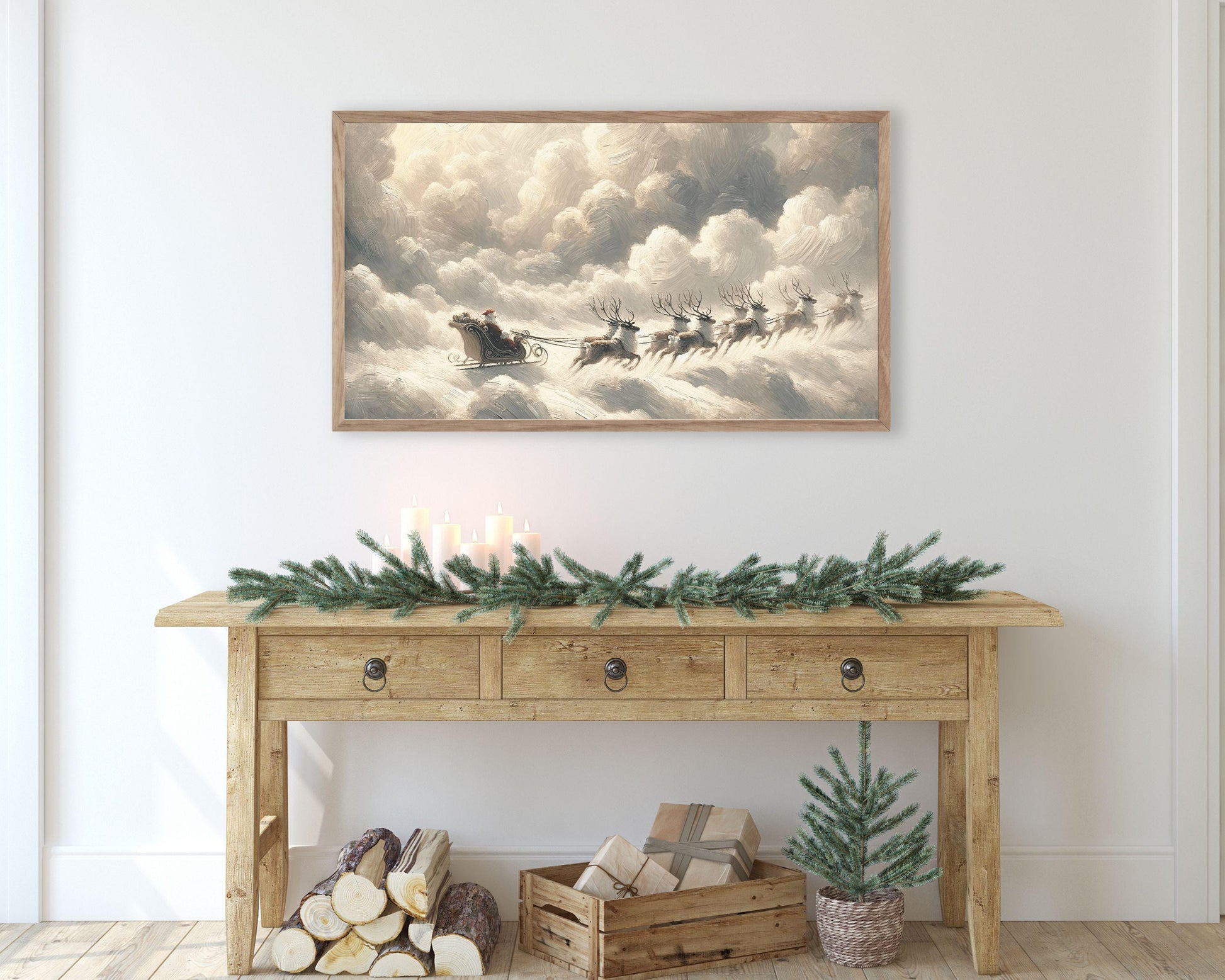 Flying Santa Sleigh And Reindeer Frame TV Art