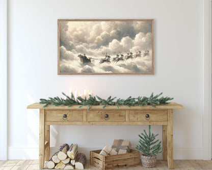 Flying Santa Sleigh And Reindeer Frame TV Art
