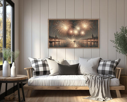 Gold Fireworks Vintage Painting Style Frame TV Art
