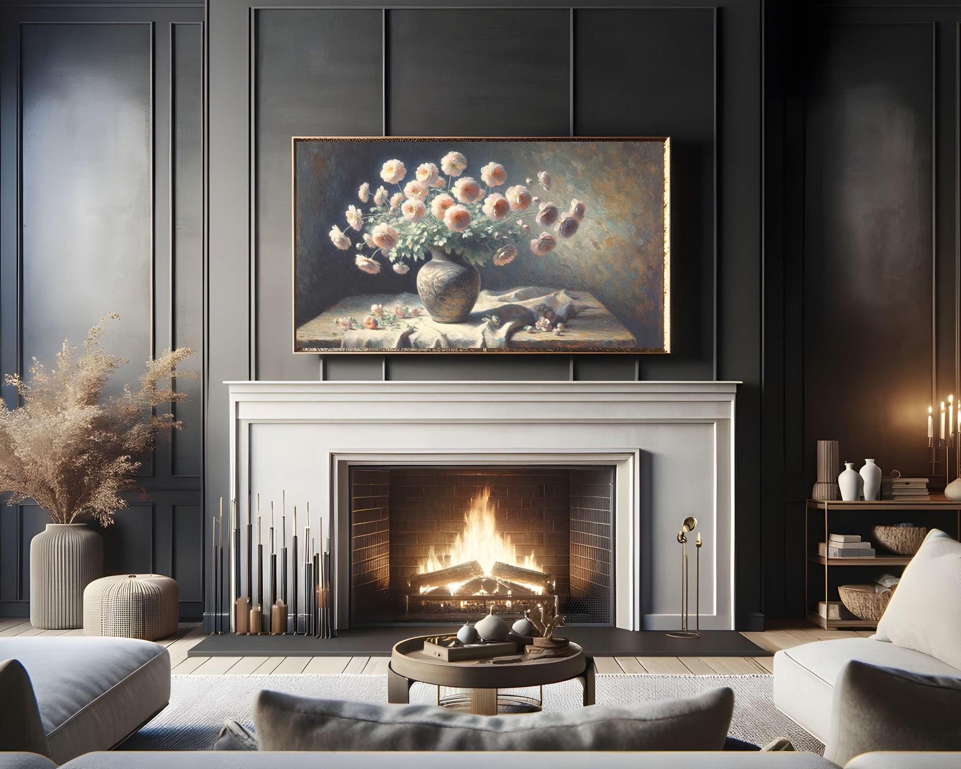 Pink Flowers Still Life Frame TV Art