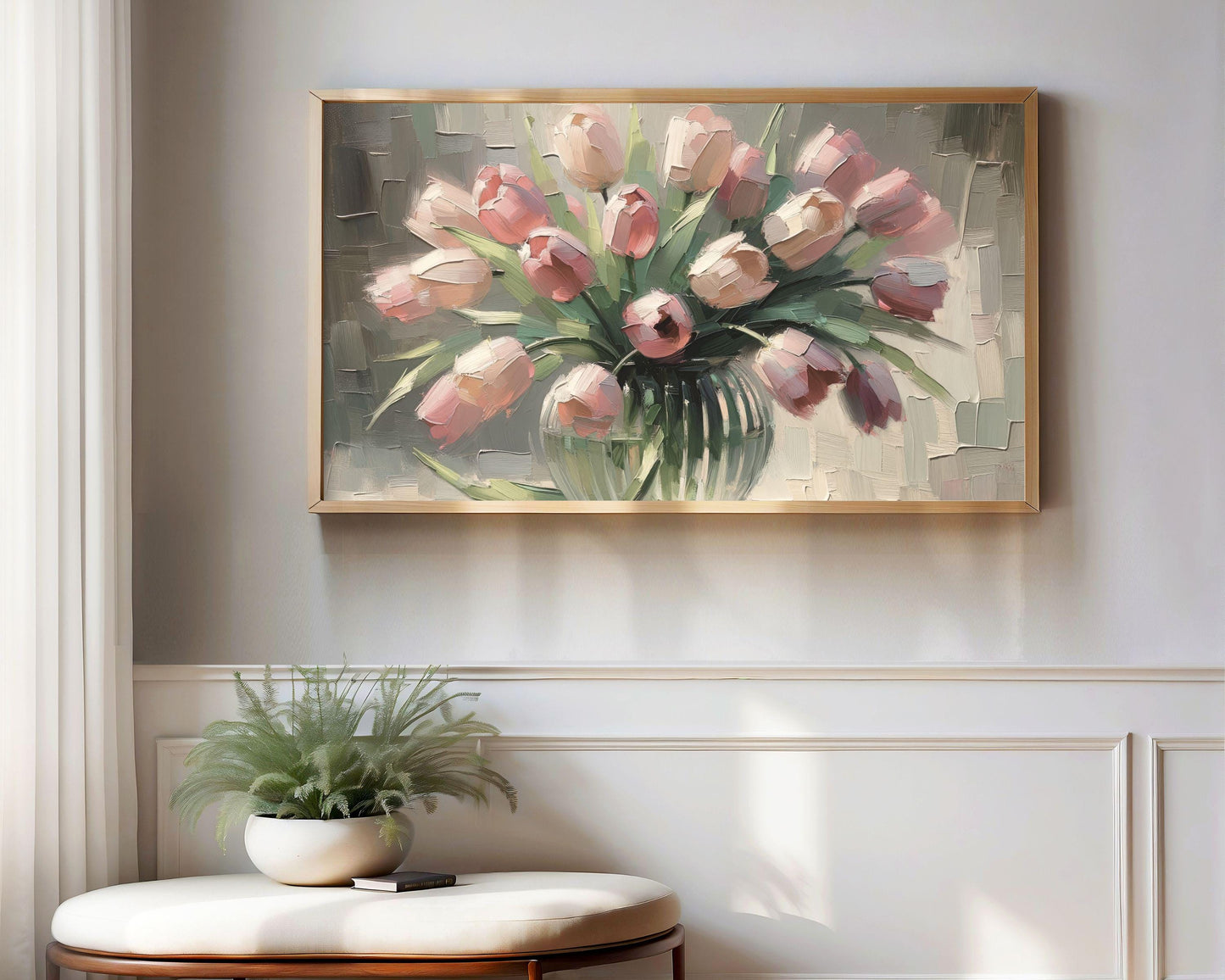 Spring Pink Tulips In Vase Frame TV Art