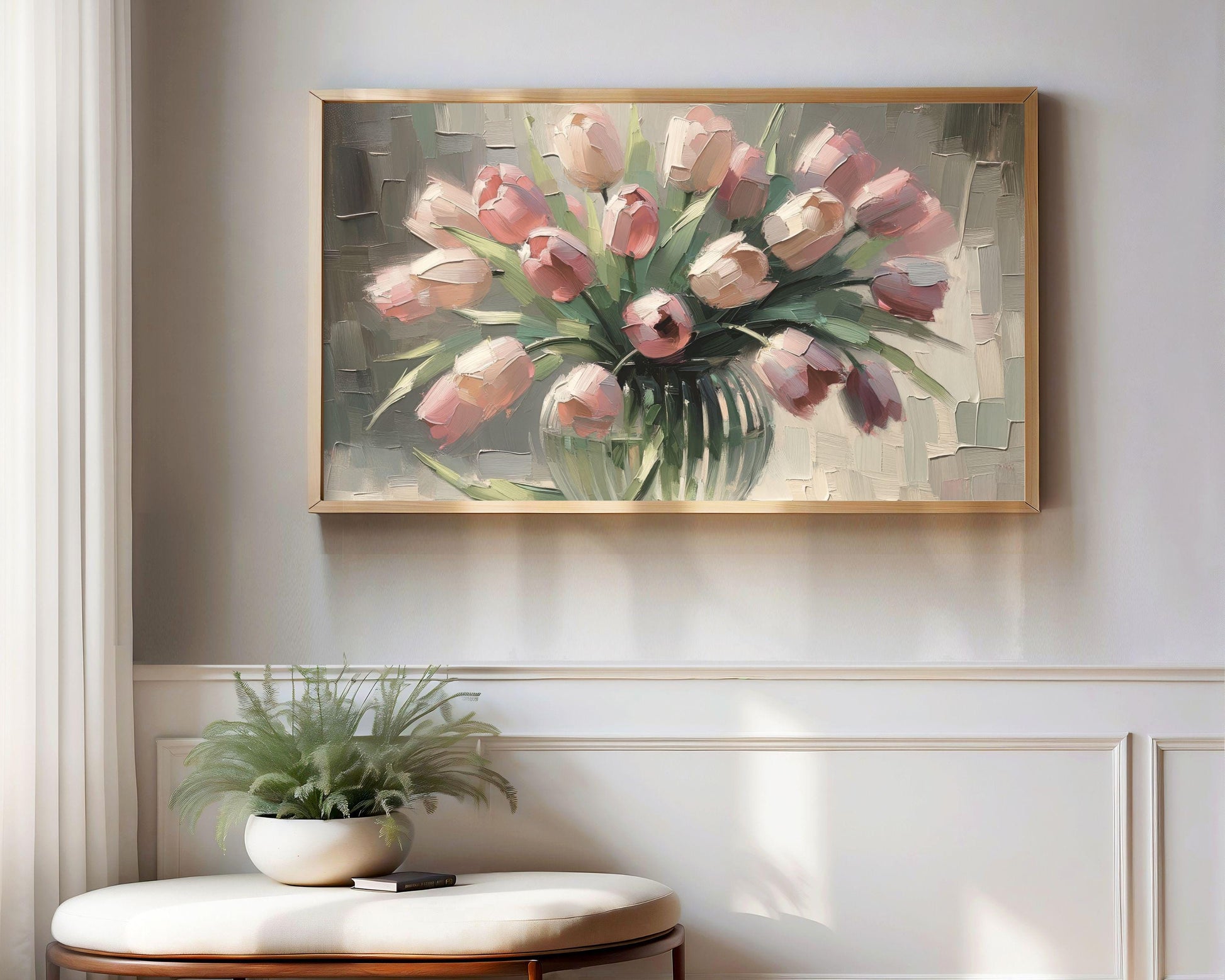 Spring Pink Tulips In Vase Frame TV Art