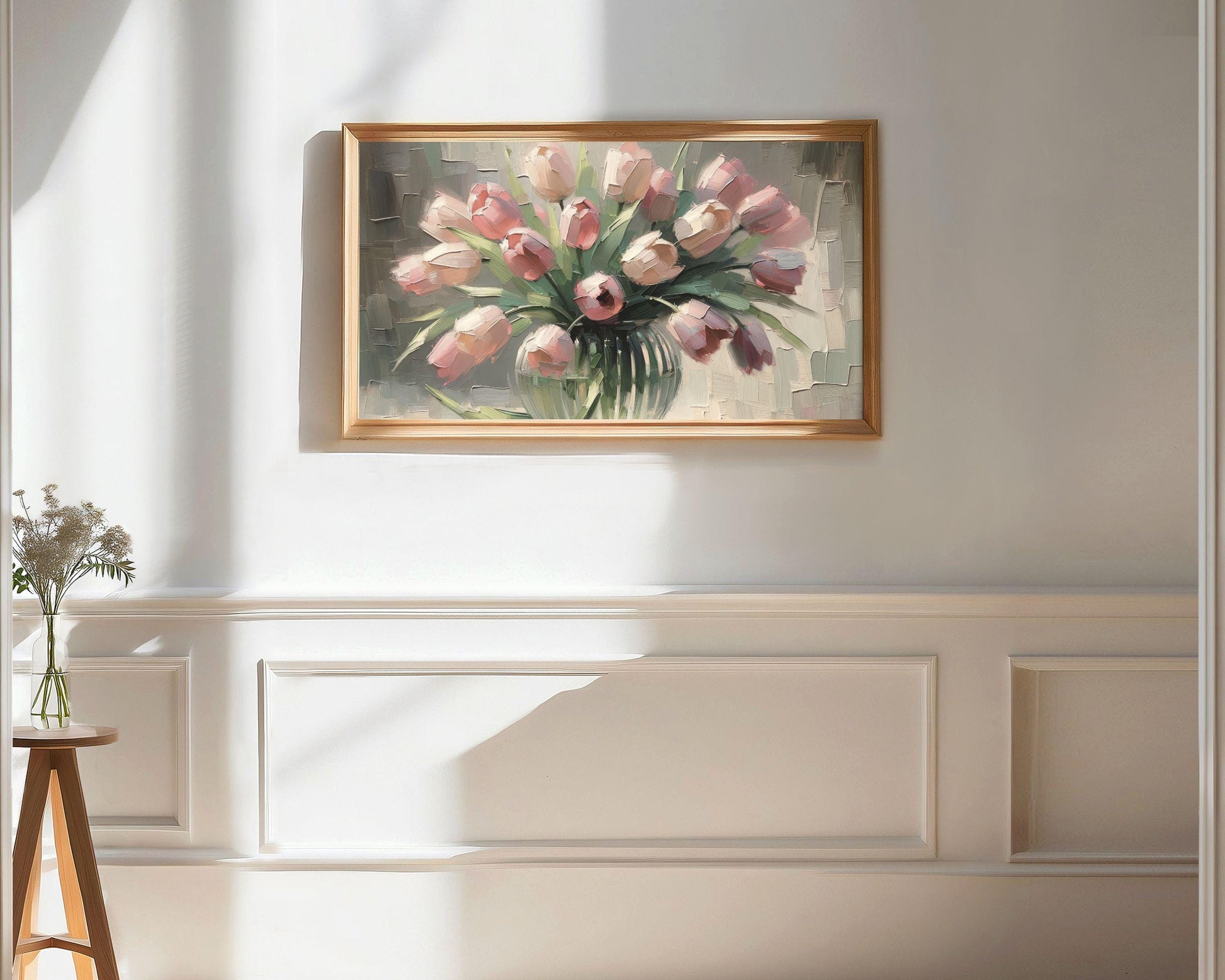 Spring Pink Tulips In Vase Frame TV Art