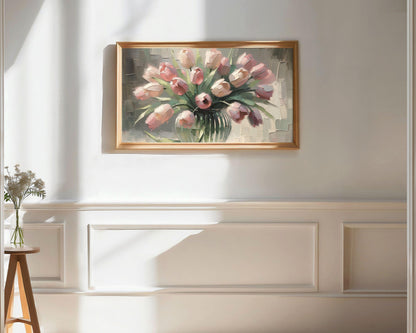 Spring Pink Tulips In Vase Frame TV Art