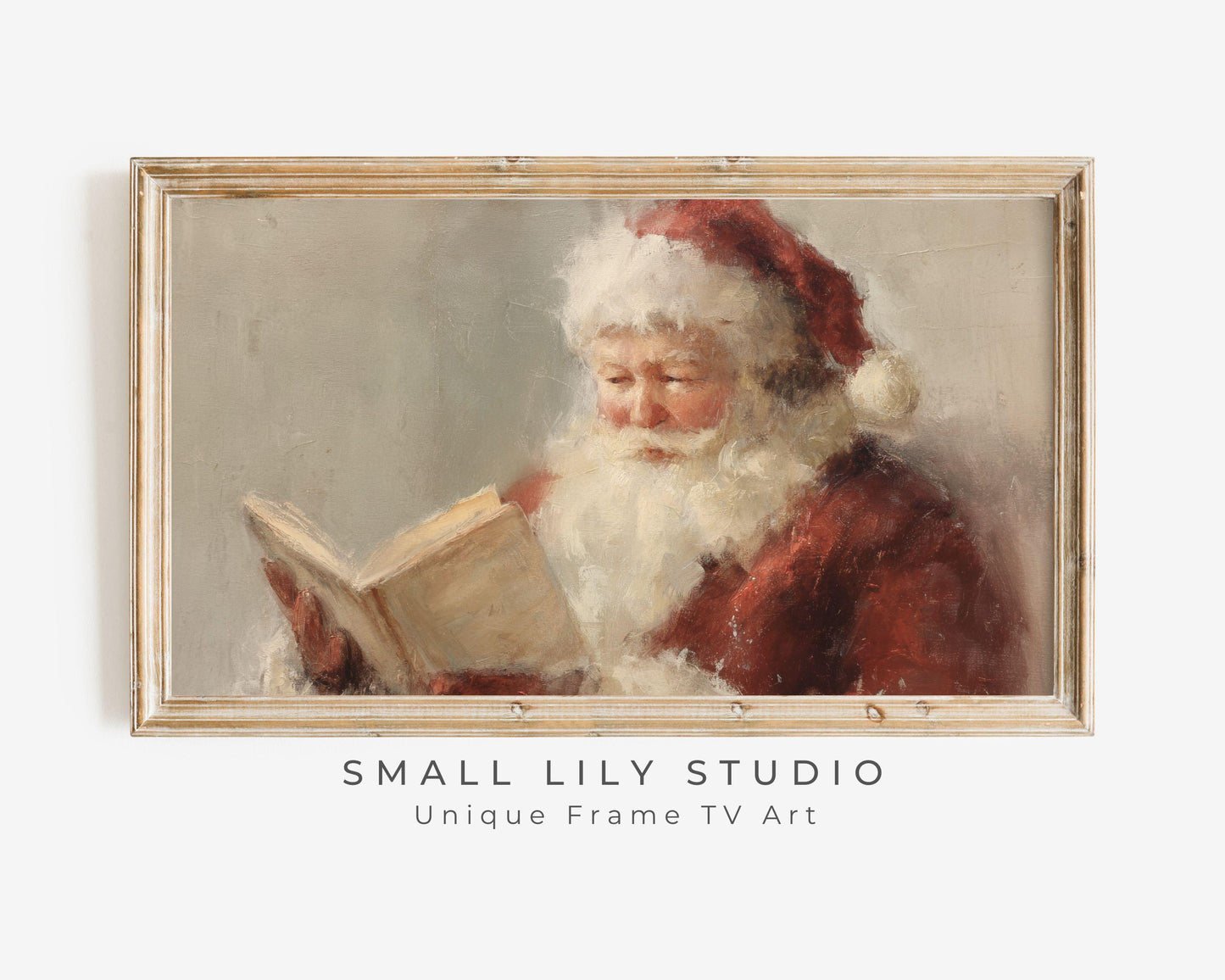 FRAME TV art Santa Reading a Book, Samsung Frame TV art Cozy Christmas Vintage Style Painting | TV1040