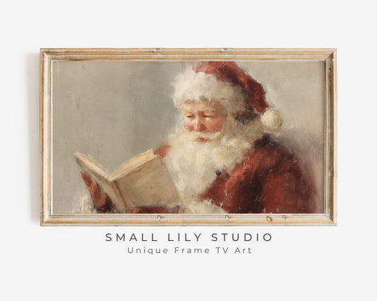 FRAME TV art Santa Reading a Book, Samsung Frame TV art Cozy Christmas Vintage Style Painting | TV1040