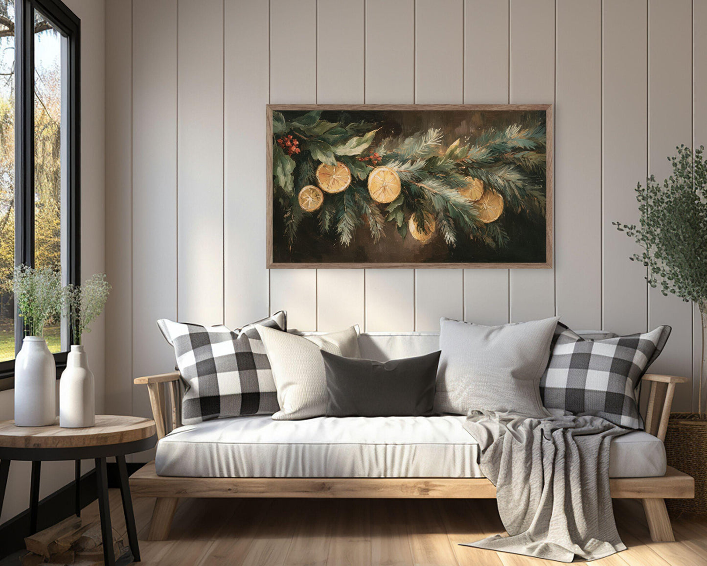 FRAME TV art Orange Garland, Samsung Frame TV art Organic Christmas Vintage Style Painting | TV1041