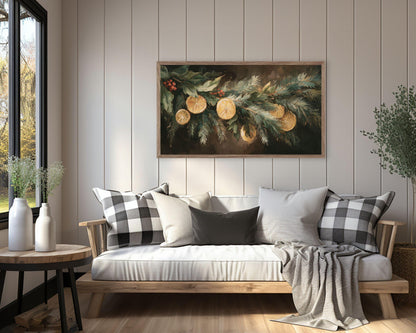 FRAME TV art Orange Garland, Samsung Frame TV art Organic Christmas Vintage Style Painting | TV1041