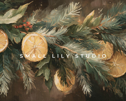 FRAME TV art Orange Garland, Samsung Frame TV art Organic Christmas Vintage Style Painting | TV1041