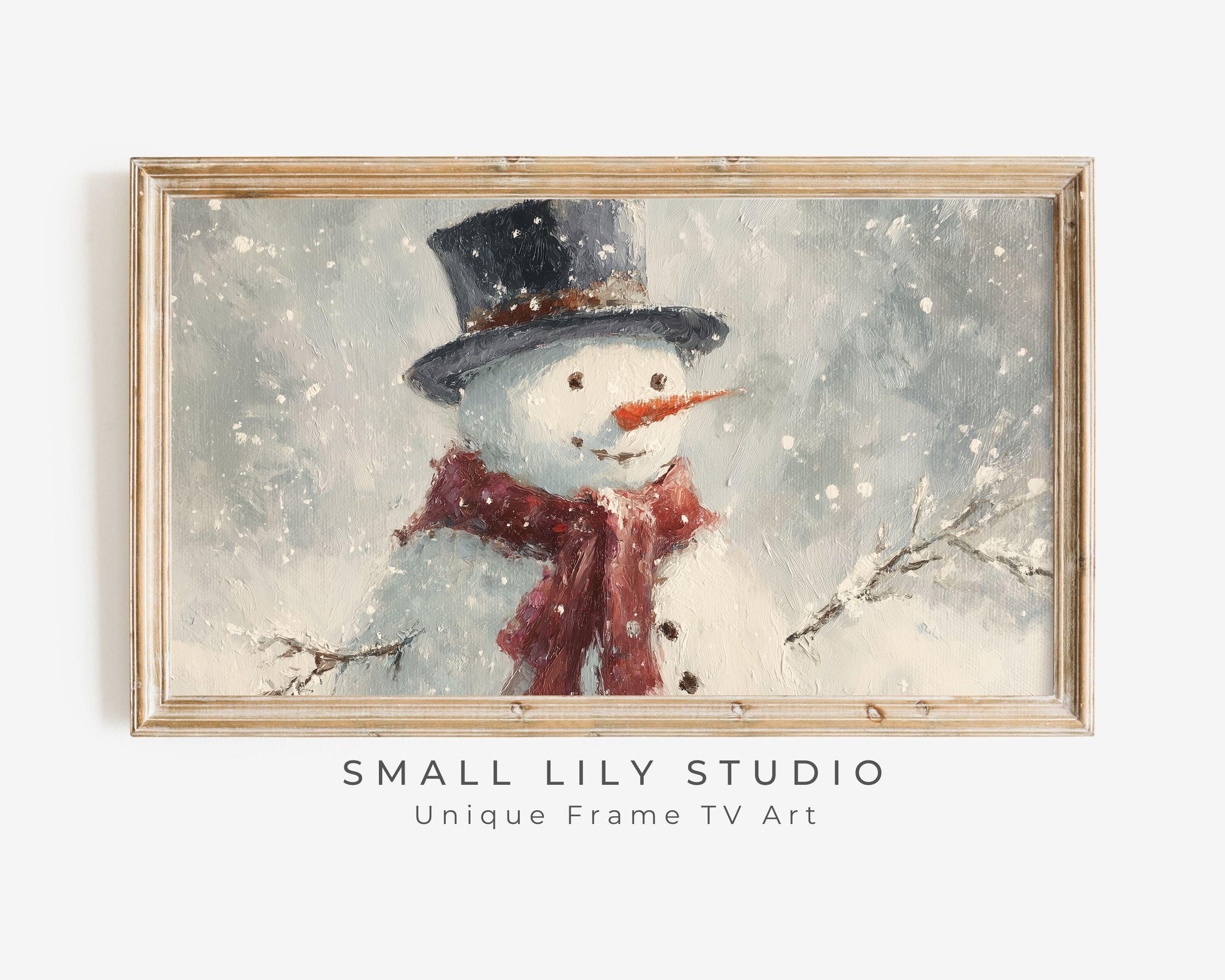 FRAME TV art Cute Snowman with Red Scarf, Samsung Frame TV art Christmas Winter Holiday Vintage Style Painting | TV1044