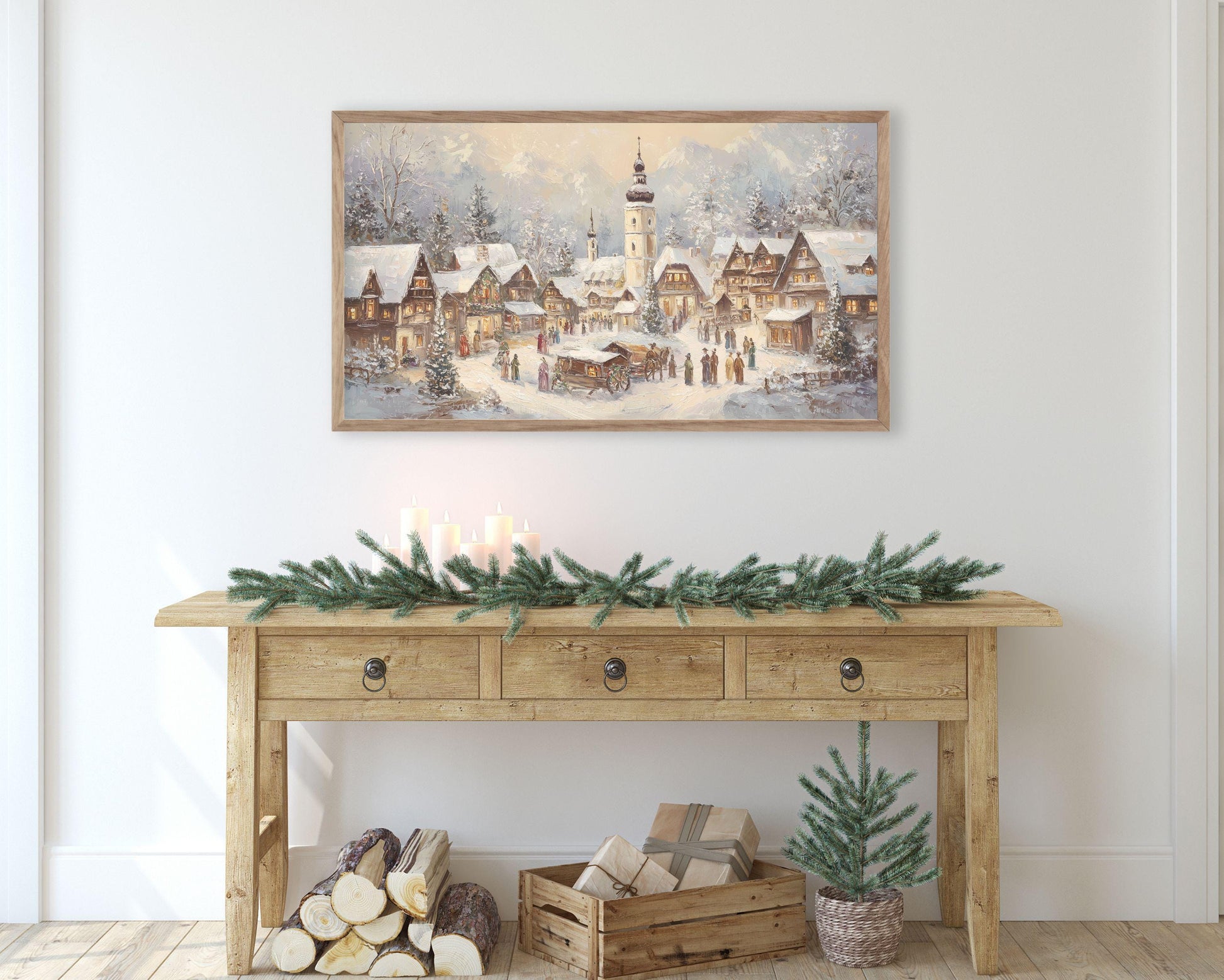 FRAME TV art Bavarian Christmas Village, Samsung Frame TV art Winter Town Vintage Style Painting for the Holidays | TV1047
