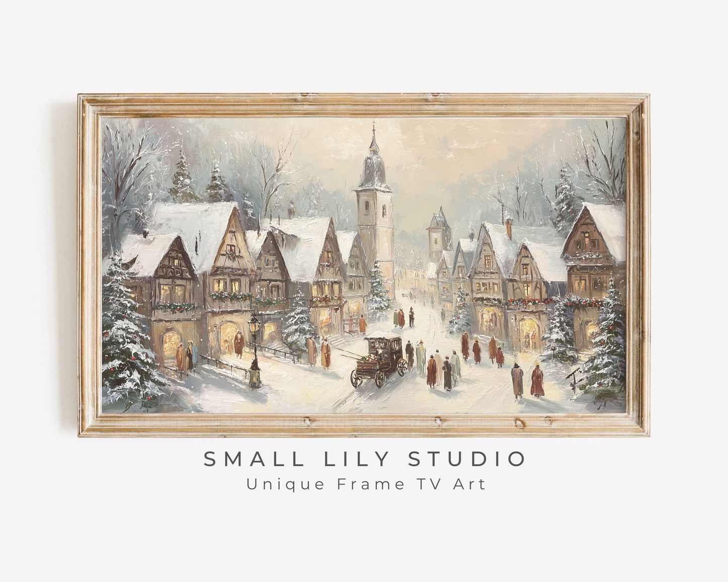 FRAME TV art Bavarian Christmas Village, Samsung Frame TV art Winter Town Vintage Style Painting for the Holidays | TV1048