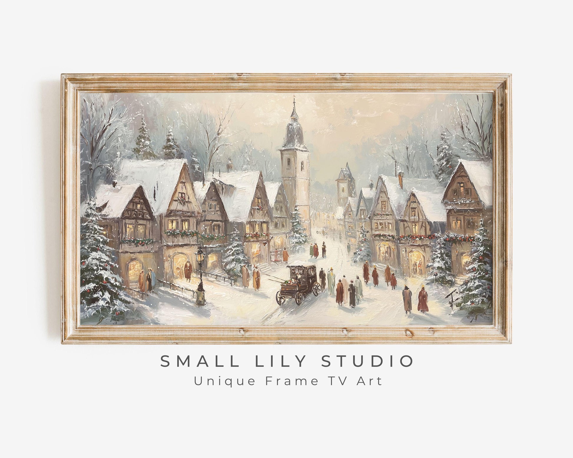 FRAME TV art Bavarian Christmas Village, Samsung Frame TV art Winter Town Vintage Style Painting for the Holidays | TV1048