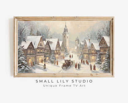 FRAME TV art Bavarian Christmas Village, Samsung Frame TV art Winter Town Vintage Style Painting for the Holidays | TV1048