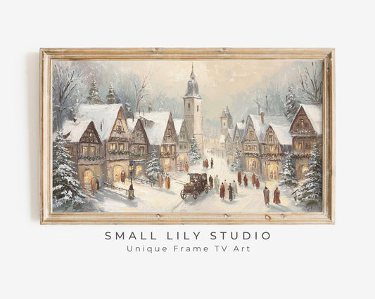 FRAME TV art Bavarian Christmas Village, Samsung Frame TV art Winter Town Vintage Style Painting for the Holidays | TV1048