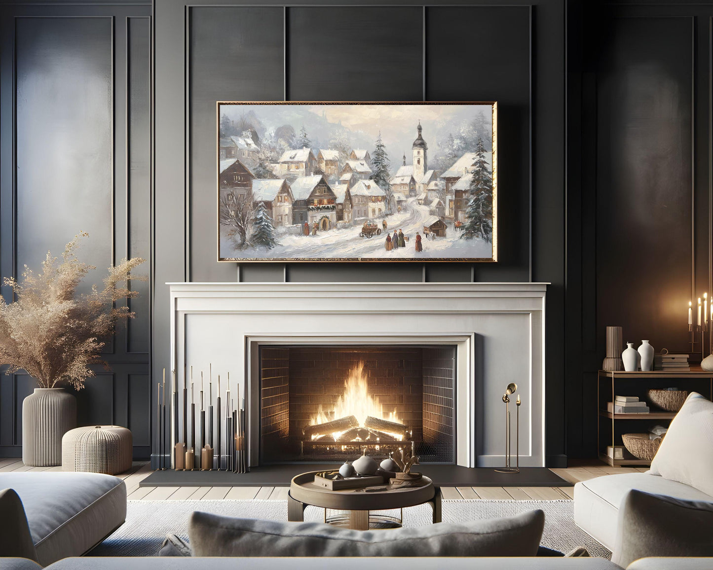 FRAME TV art Bavarian Winter Village, Samsung Frame TV art Vintage Style Christmas Holiday Painting | TV1049