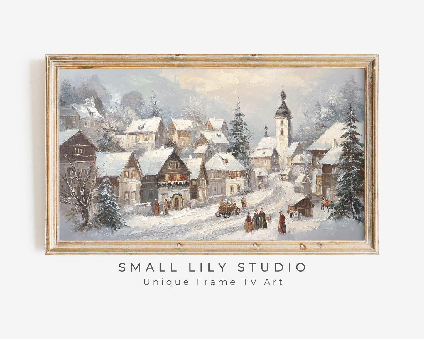 FRAME TV art Bavarian Winter Village, Samsung Frame TV art Vintage Style Christmas Holiday Painting | TV1049
