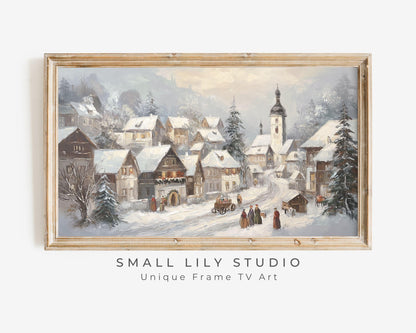 FRAME TV art Bavarian Winter Village, Samsung Frame TV art Vintage Style Christmas Holiday Painting | TV1049