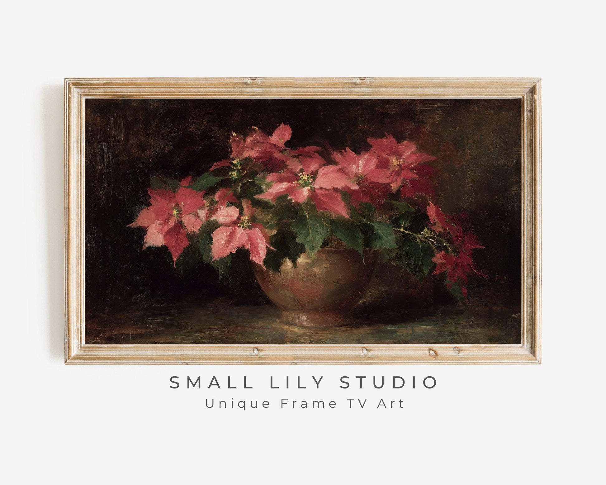 FRAME TV art Moody Christmas Flowers, Samsung Frame TV art Poinsettias, Vintage Style Floral tv screensaver | TV1064