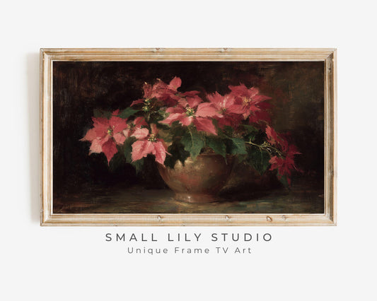 FRAME TV art Moody Christmas Flowers, Samsung Frame TV art Poinsettias, Vintage Style Floral tv screensaver | TV1064