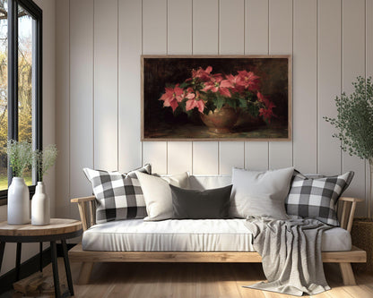 FRAME TV art Moody Christmas Flowers, Samsung Frame TV art Poinsettias, Vintage Style Floral tv screensaver | TV1064