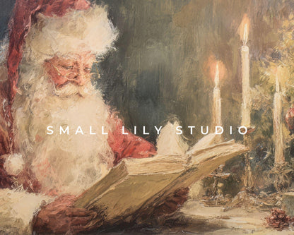 FRAME TV art Santa Reading, Samsung Frame TV art Moody Christmas, Cozy Vintage Style Holiday tv screensaver | TV1075