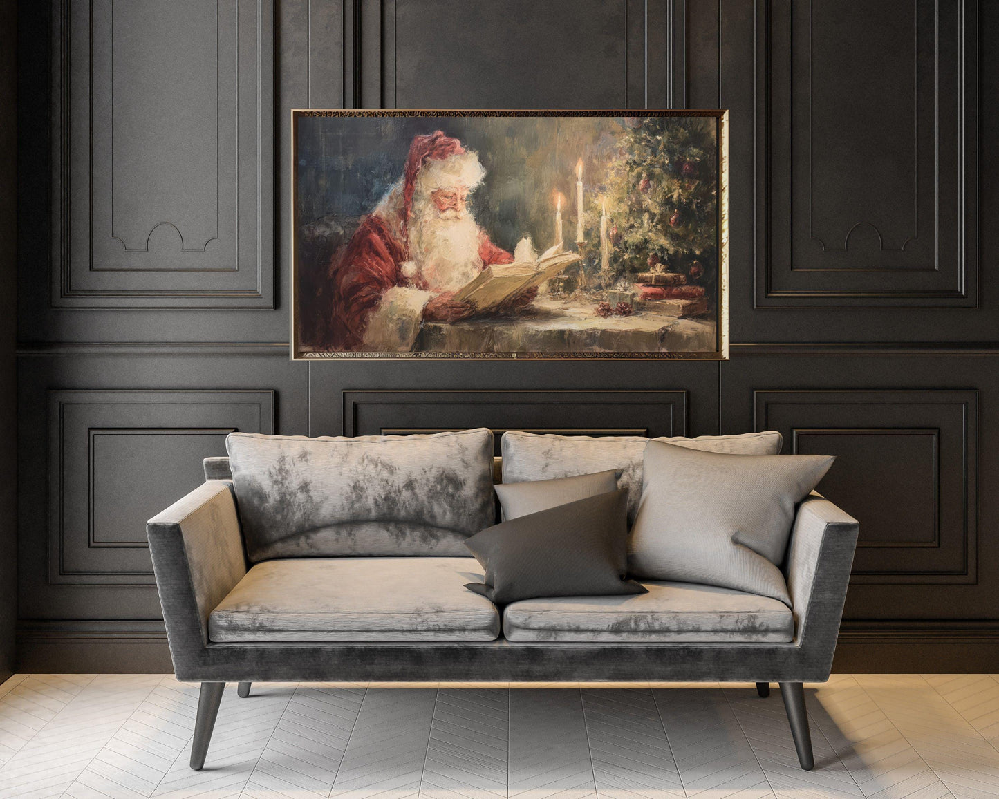 FRAME TV art Santa Reading, Samsung Frame TV art Moody Christmas, Cozy Vintage Style Holiday tv screensaver | TV1075