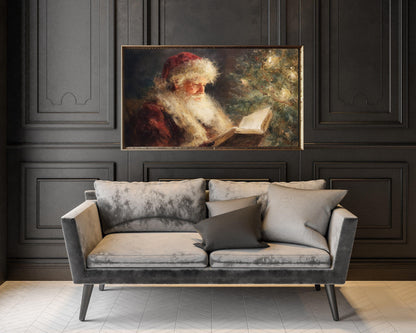 FRAME TV art Santa Reading, Samsung Frame TV art Moody Christmas, Cozy Vintage Style Holiday tv screensaver | TV1076