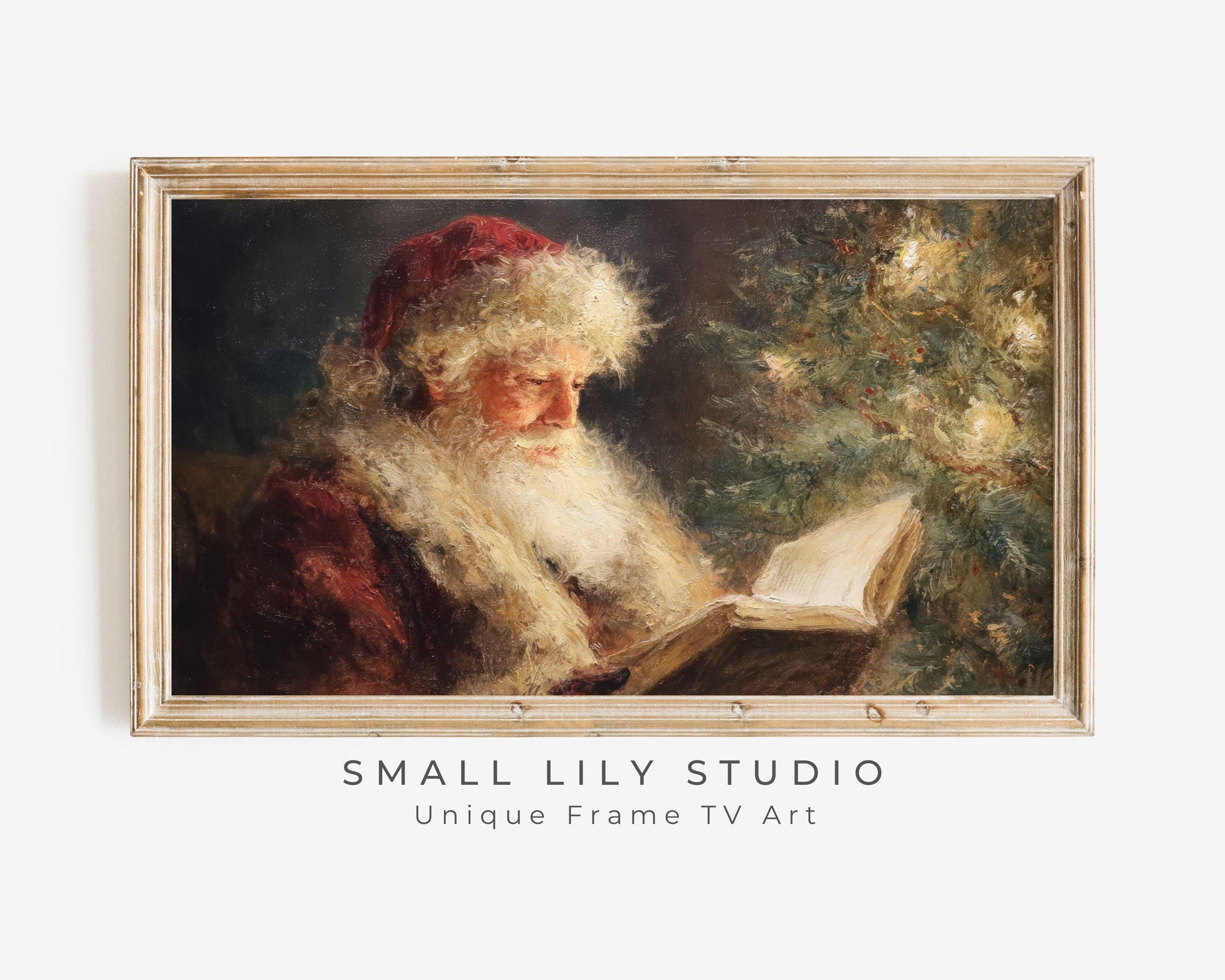 FRAME TV art Santa Reading, Samsung Frame TV art Moody Christmas, Cozy Vintage Style Holiday tv screensaver | TV1076