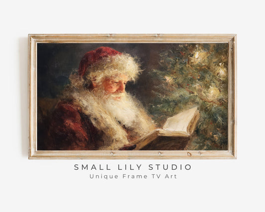 FRAME TV art Santa Reading, Samsung Frame TV art Moody Christmas, Cozy Vintage Style Holiday tv screensaver | TV1076