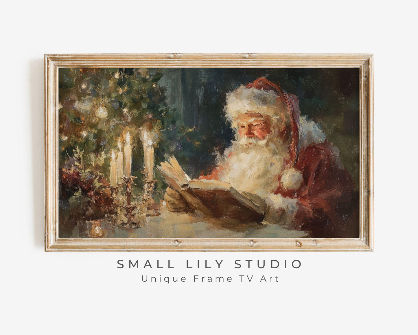 FRAME TV art Santa Reading, Samsung Frame TV art Moody Christmas, Cozy Vintage Style Holiday tv screensaver | TV1077