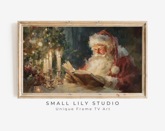 FRAME TV art Santa Reading, Samsung Frame TV art Moody Christmas, Cozy Vintage Style Holiday tv screensaver | TV1077