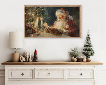 FRAME TV art Santa Reading, Samsung Frame TV art Moody Christmas, Cozy Vintage Style Holiday tv screensaver | TV1077