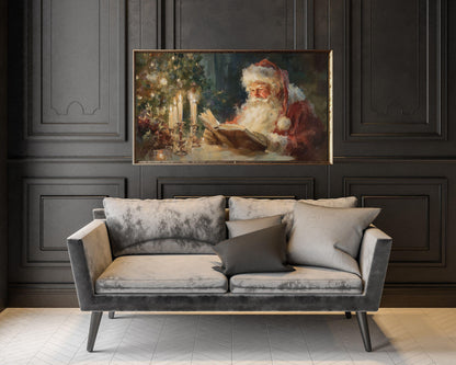 FRAME TV art Santa Reading, Samsung Frame TV art Moody Christmas, Cozy Vintage Style Holiday tv screensaver | TV1077