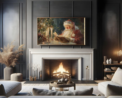 FRAME TV art Santa Reading, Samsung Frame TV art Moody Christmas, Cozy Vintage Style Holiday tv screensaver | TV1077