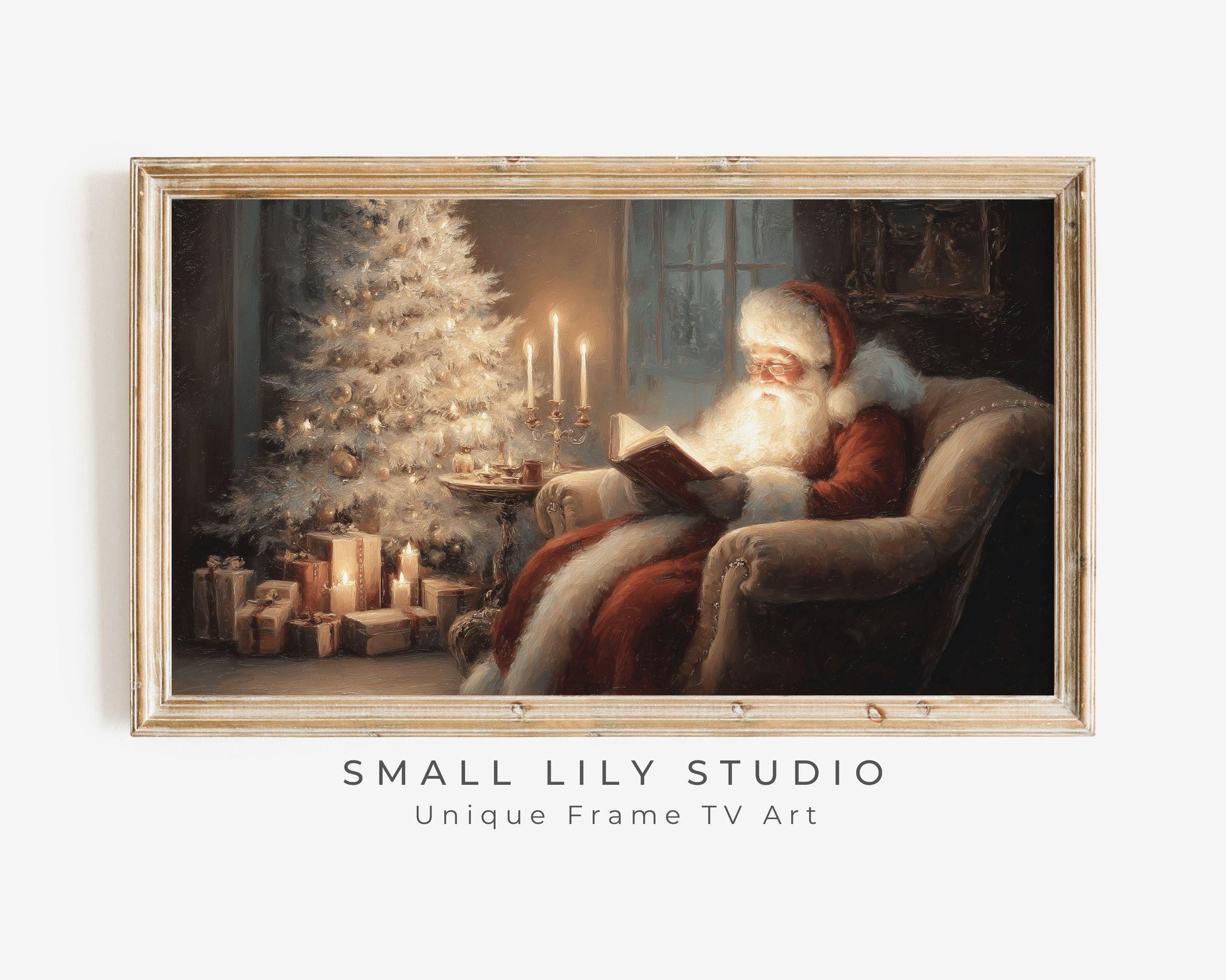 FRAME TV art Santa Reading, Samsung Frame TV art Moody Christmas, Cozy Vintage Style Holiday tv screensaver | TV1078