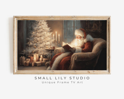 FRAME TV art Santa Reading, Samsung Frame TV art Moody Christmas, Cozy Vintage Style Holiday tv screensaver | TV1078