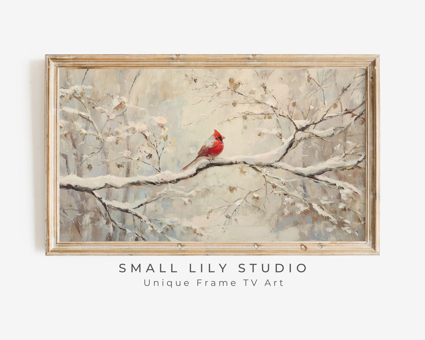 FRAME TV art Red Cardinal on Branch, Samsung Frame TV art Christmas, Winter Holiday Vintage Style tv screensaver | TV1081