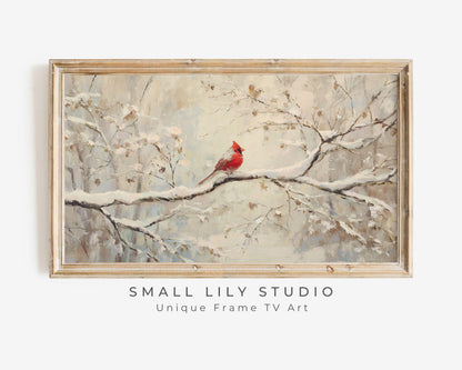 FRAME TV art Red Cardinal on Branch, Samsung Frame TV art Christmas, Winter Holiday Vintage Style tv screensaver | TV1081