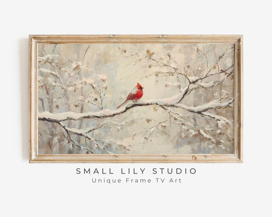 FRAME TV art Red Cardinal on Branch, Samsung Frame TV art Christmas, Winter Holiday Vintage Style tv screensaver | TV1081