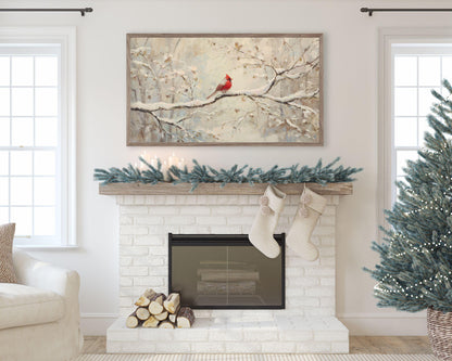 FRAME TV art Red Cardinal on Branch, Samsung Frame TV art Christmas, Winter Holiday Vintage Style tv screensaver | TV1081