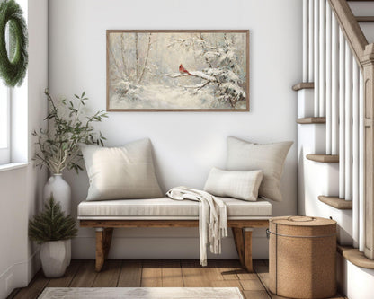 FRAME TV art Red Cardinal in Winter Landscape, Samsung Frame TV art Christmas, Vintage Style Holiday tv screensaver | TV1082
