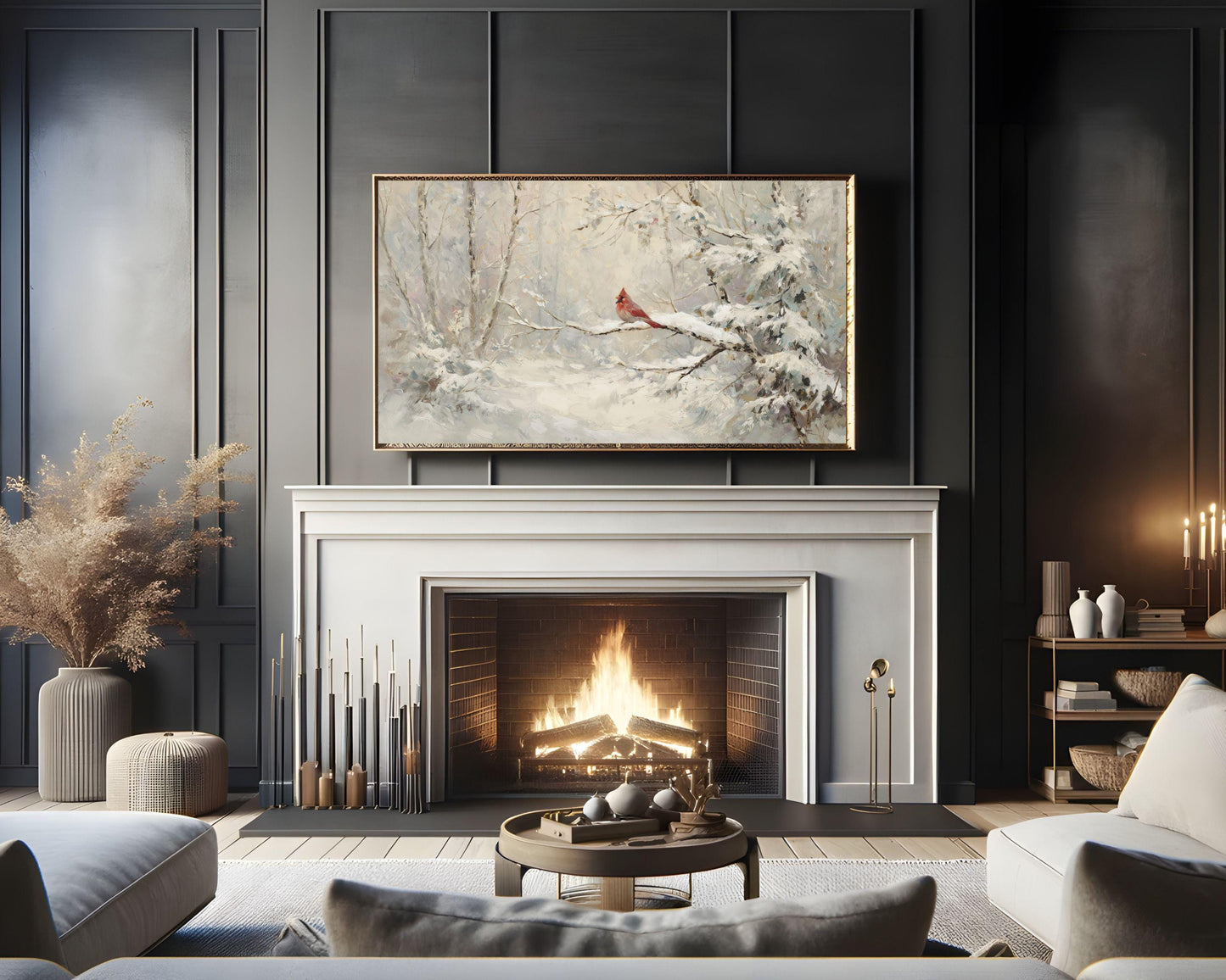 FRAME TV art Red Cardinal in Winter Landscape, Samsung Frame TV art Christmas, Vintage Style Holiday tv screensaver | TV1082