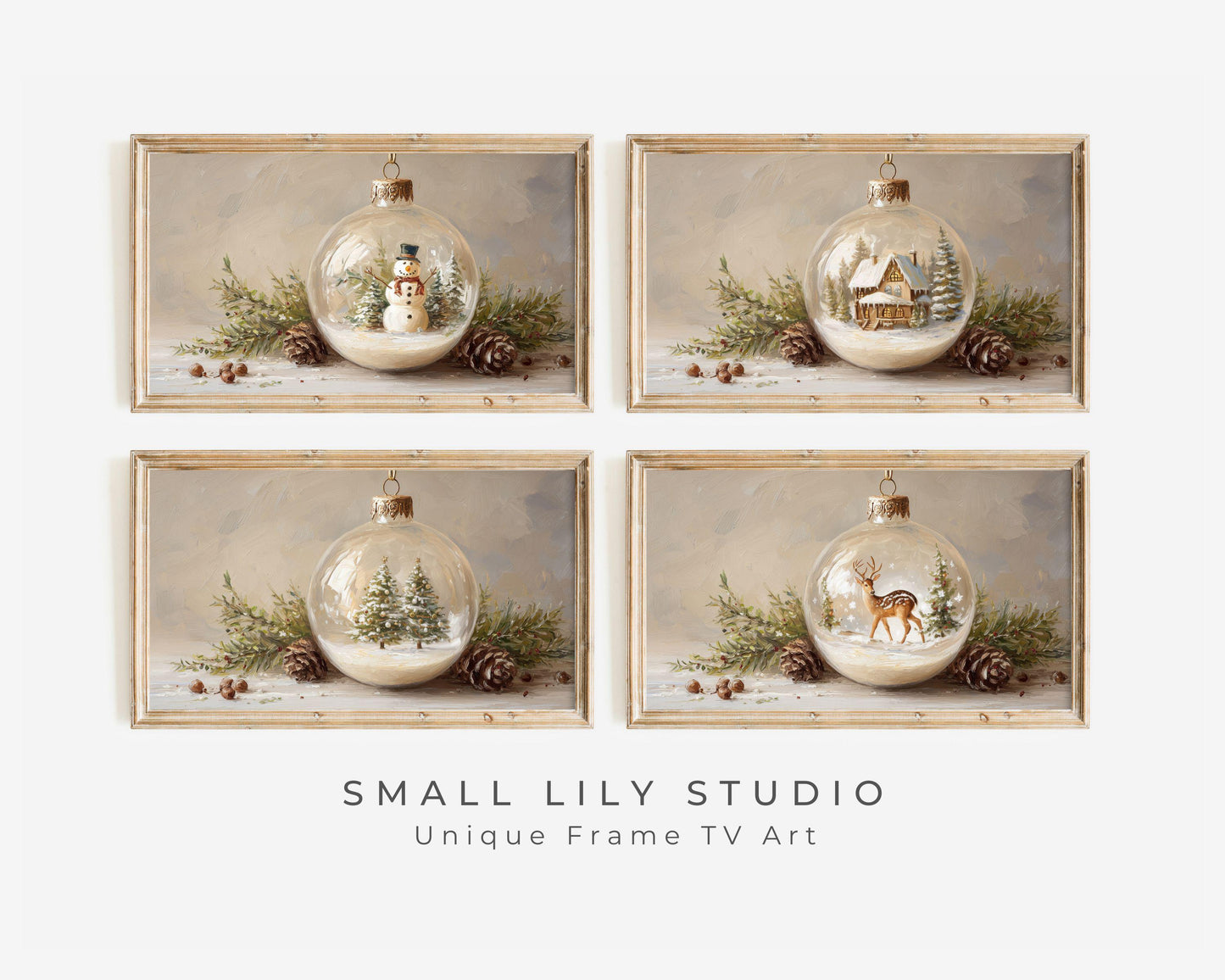 FRAME TV art Christmas Ornaments BUNDLE of 4, Samsung Frame tv art Cute Festive Winter Holiday Pictures tv screensaver | TV1079