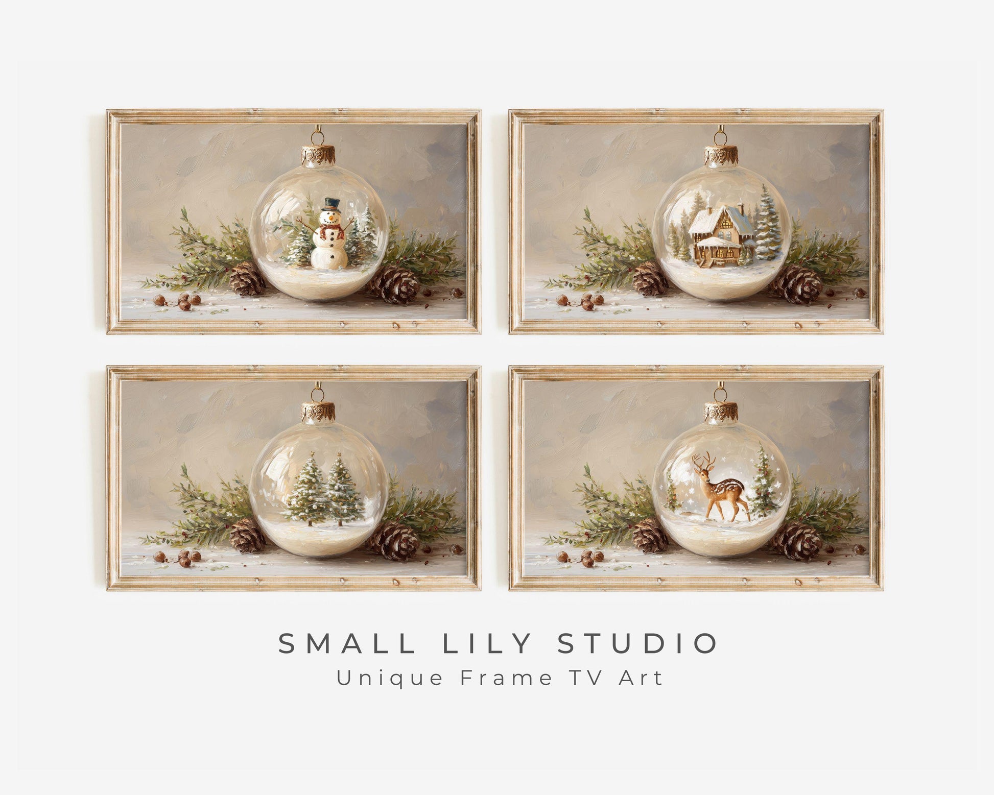 FRAME TV art Christmas Ornaments BUNDLE of 4, Samsung Frame tv art Cute Festive Winter Holiday Pictures tv screensaver | TV1079