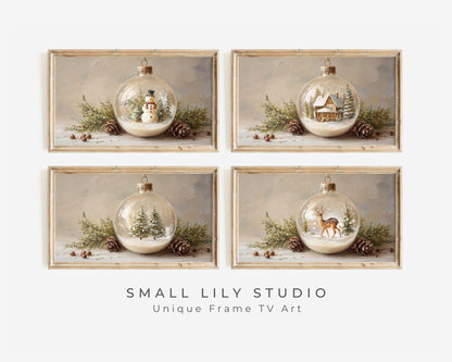 FRAME TV art Christmas Ornaments BUNDLE of 4, Samsung Frame tv art Cute Festive Winter Holiday Pictures tv screensaver | TV1079