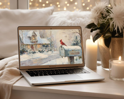 Red Cardinal Desktop Wallpaper Set, Christmas Phone Wallpaper, Winter iPhone Wallpaper, Aesthetic iPad Background Vintage Style | WS155