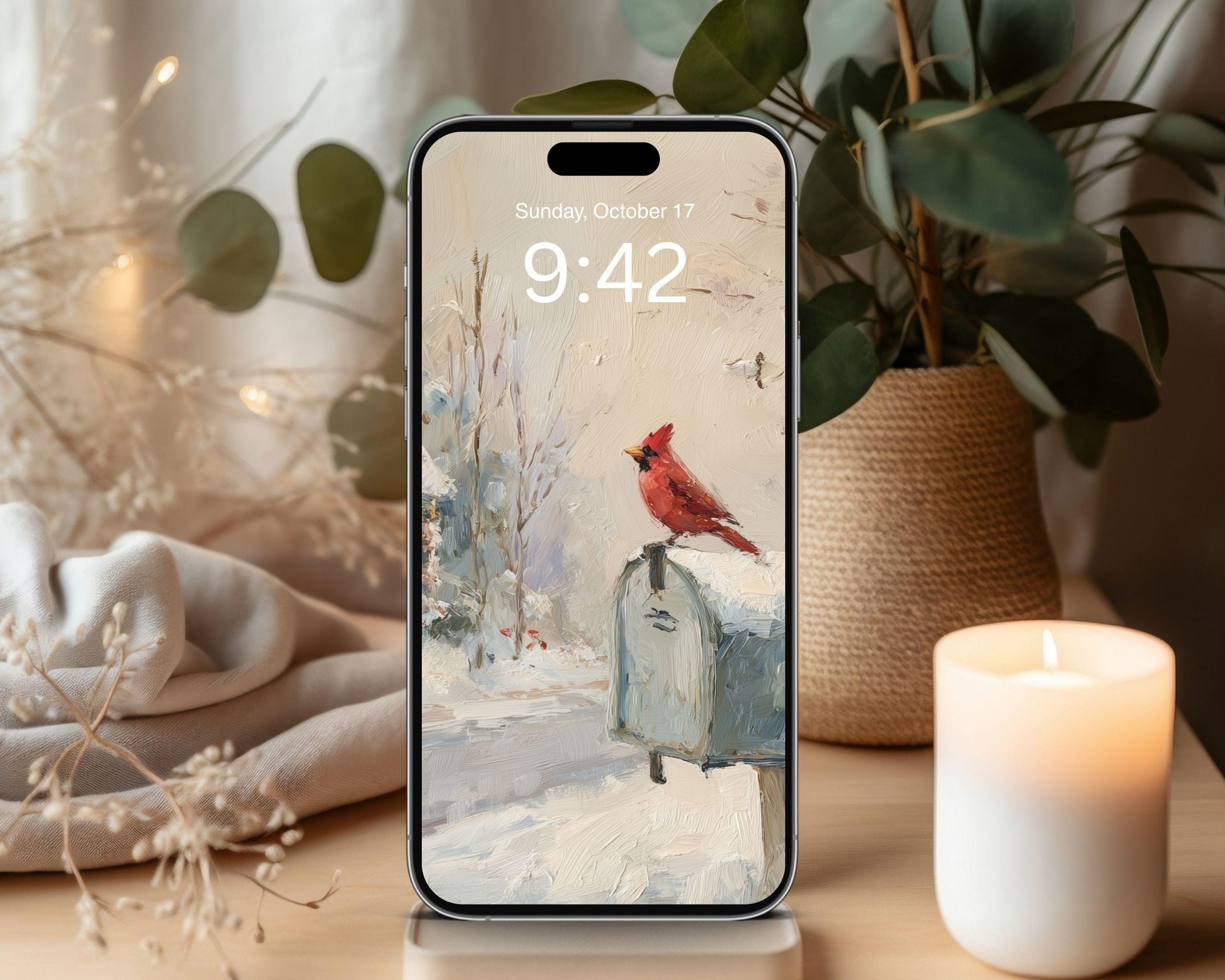 Red Cardinal Desktop Wallpaper Set, Christmas Phone Wallpaper, Winter iPhone Wallpaper, Aesthetic iPad Background Vintage Style | WS155