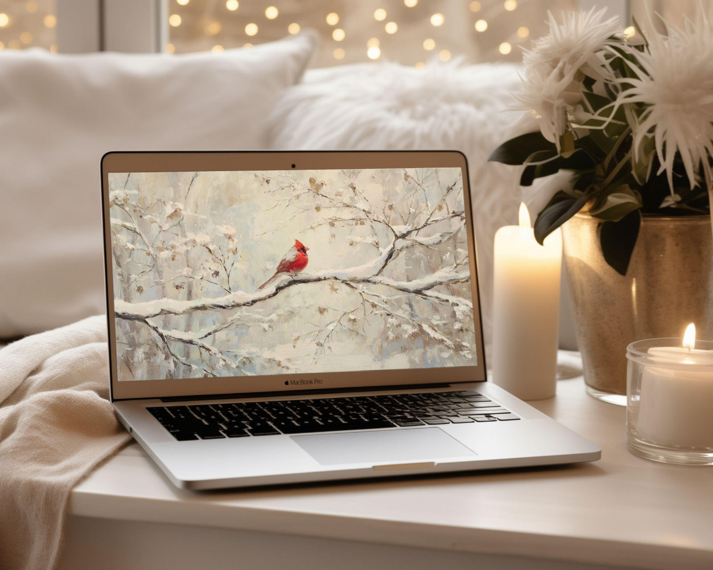 Red Cardinal Desktop Wallpaper Set, Christmas Phone Wallpaper, Winter iPhone Wallpaper, Aesthetic iPad Background Vintage Style | WS156